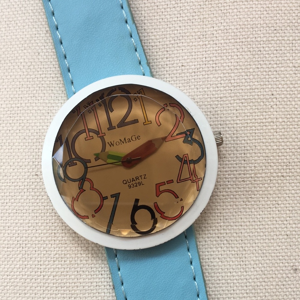WoMaGe Quartz watch 9329L ladies wristwatch blue strap white metal case